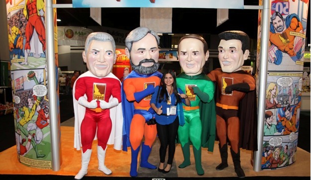 Retail customers stopped by the Idaho Potato Commission booth to pose with the larger-than-life superheroes.